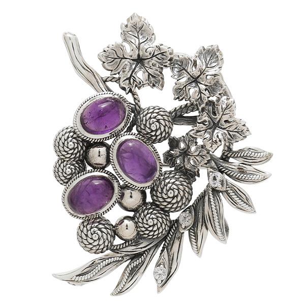 碌山 ウィリアムモリス ぶどう アメジスト ブローチペンダント 葡萄