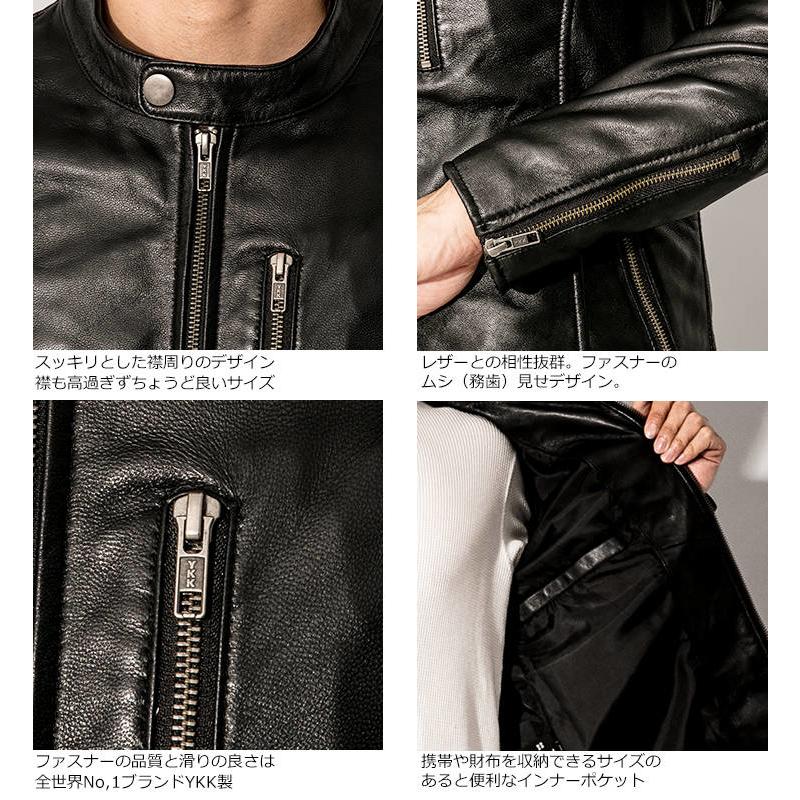 LIUGOO ZERO WASTE 本革 シングルライダースジャケット メンズ