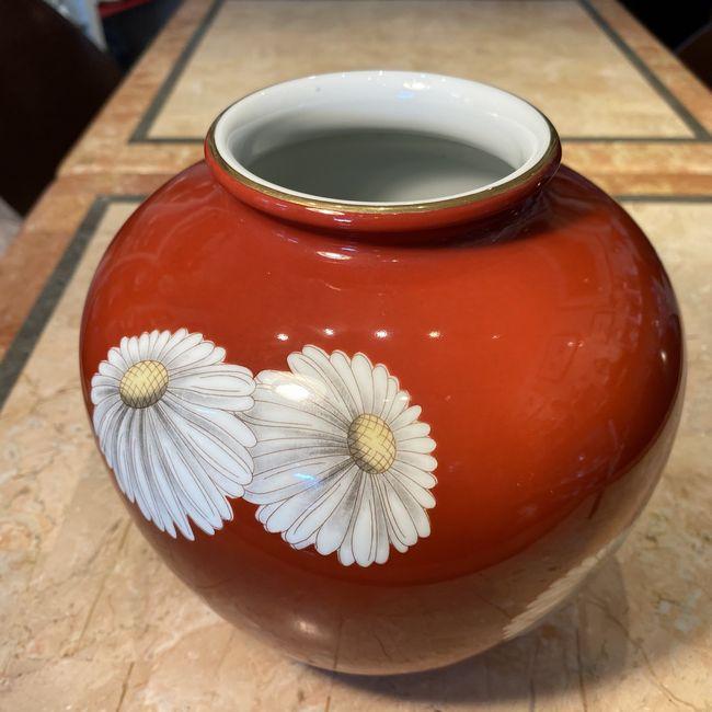 オールドノリタケ日陶 朱地白菊花瓶（中) フラワーベース 18cm