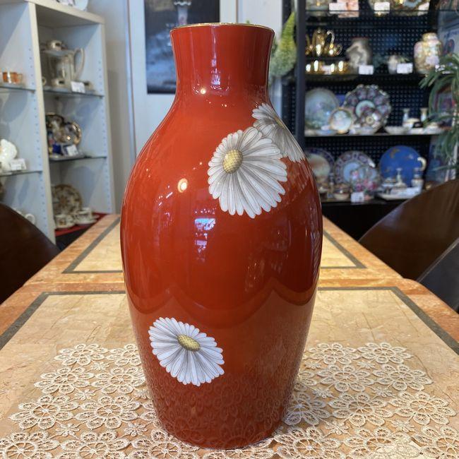 ノリタケ オールドノリタケ 朱地白菊 花瓶 寸高首長 29.5cm : リビング