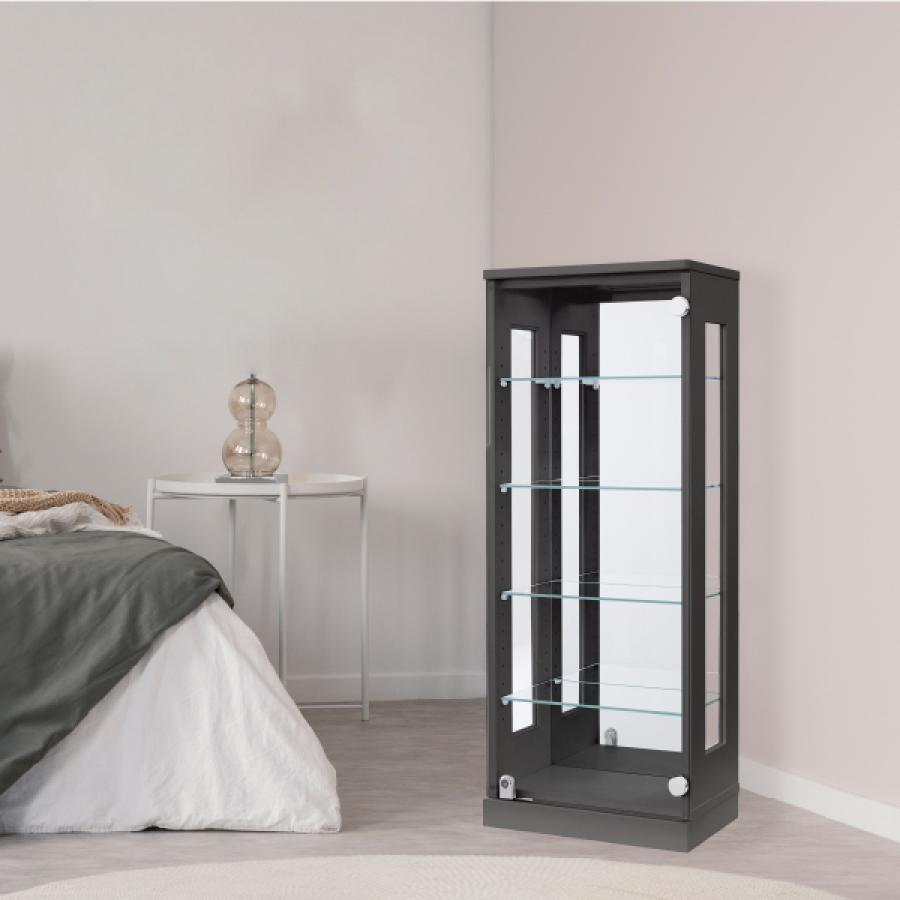 イギリスアンティークディスプレイケース 黒 赤 収納付き イギリス