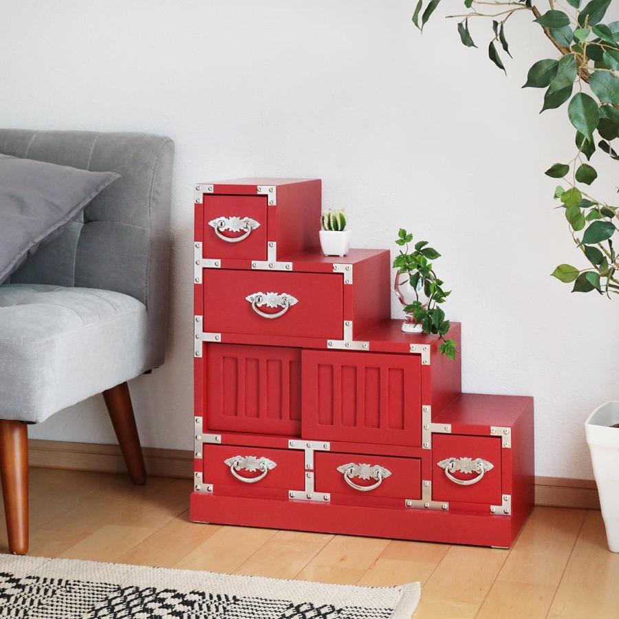 民芸家具☆木製桐材天然無垢和タンスチェスト横長（80㎝）飾り棚収納