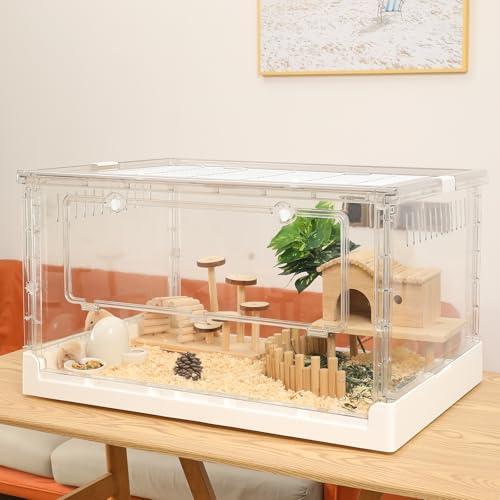 Yulezen 折りたたみ式アクリル透明ハムスターケージ、小動物用の快適で