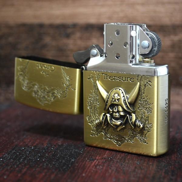 ZIPPO（ジッポー） ライター 限定モデル 海賊モチーフ 両面加工 真鍮古