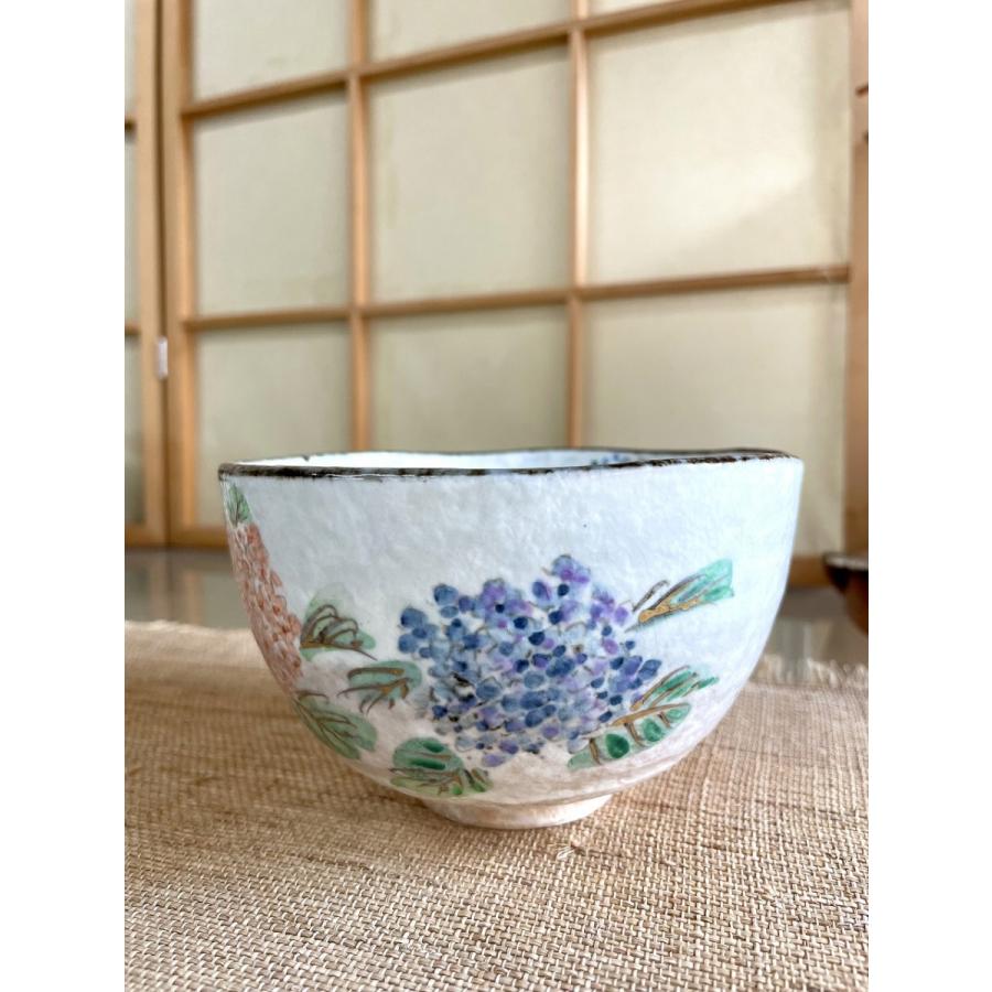 抹茶茶碗 京焼 平安 浅見与し三造 金彩 『色絵 紫陽花』 茶道具 吉峯窯