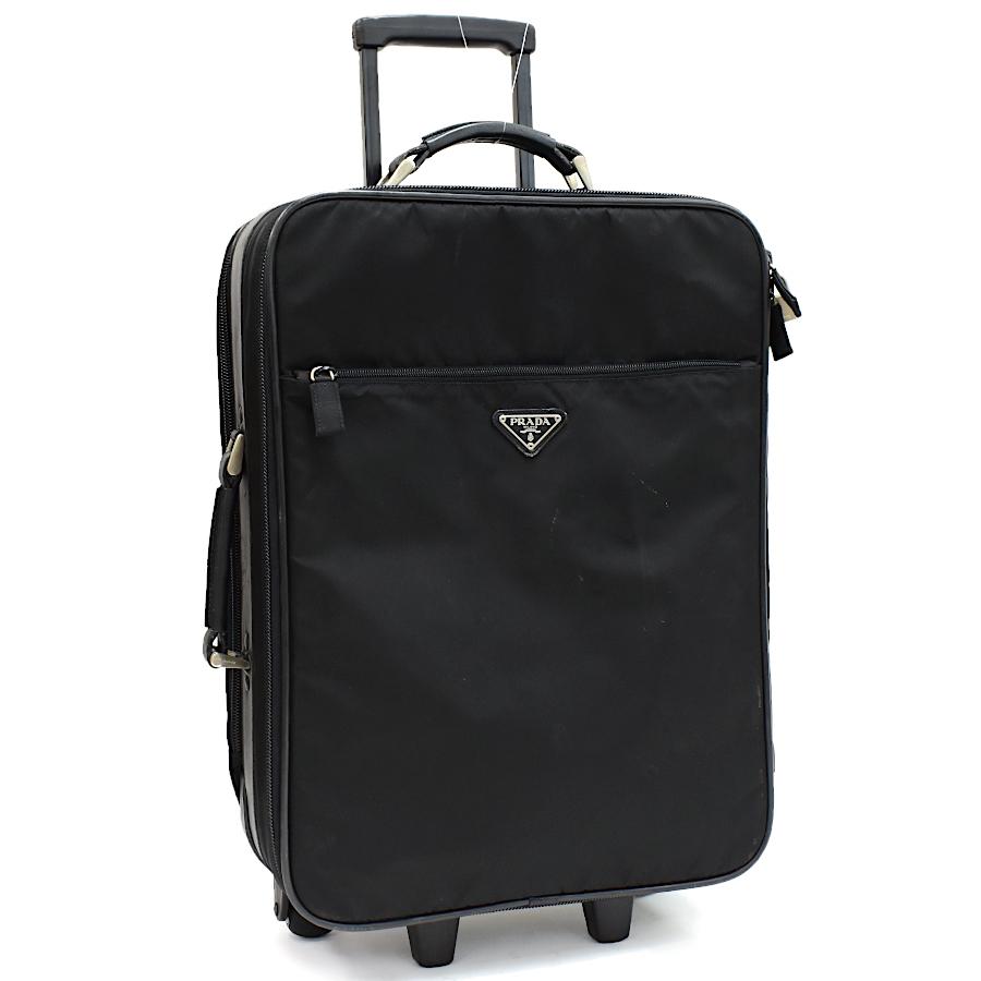 PRADA キャリーバッグ 三角ロゴ ナイロン ブラックレザースーツケース