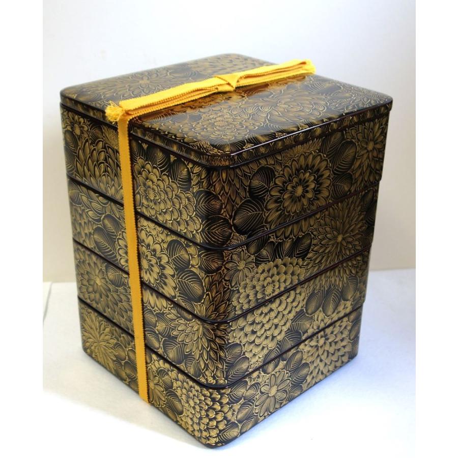 専用】輪島塗 2段重箱 布着本堅地 菊彫り詰め沈金 木製 輪島塗】極上総