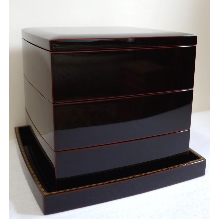 未使用 輪島塗 あずき色 三段重箱 台付 輪島塗重箱 お正月 お節 正月