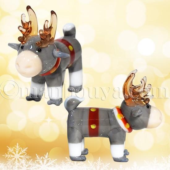 クリスマス トナカイ ガラス細工 ミニチュア 飾り グラススクエア