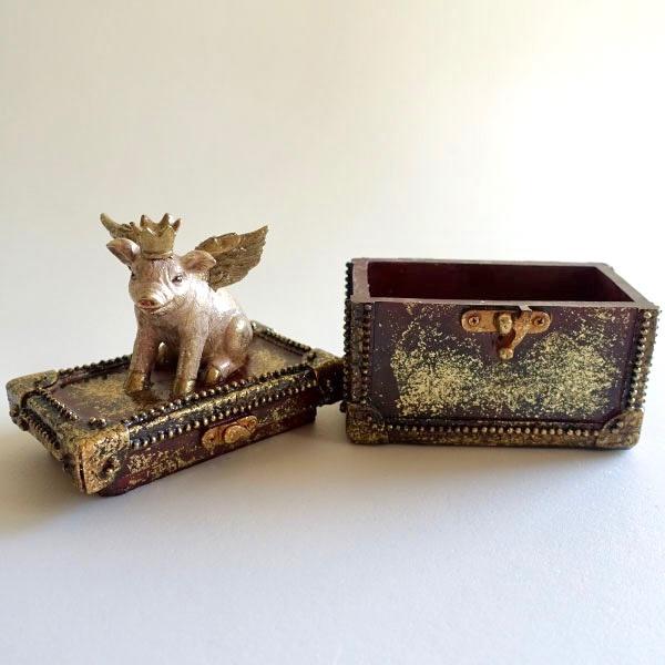 アクセサリーボックス 小物入れ アンティーク 豚 ぶた 天使 羽