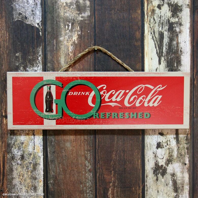 B3 コカコーラ ウッドサイン 麻紐付き #005 GO REFRESHED // コカ