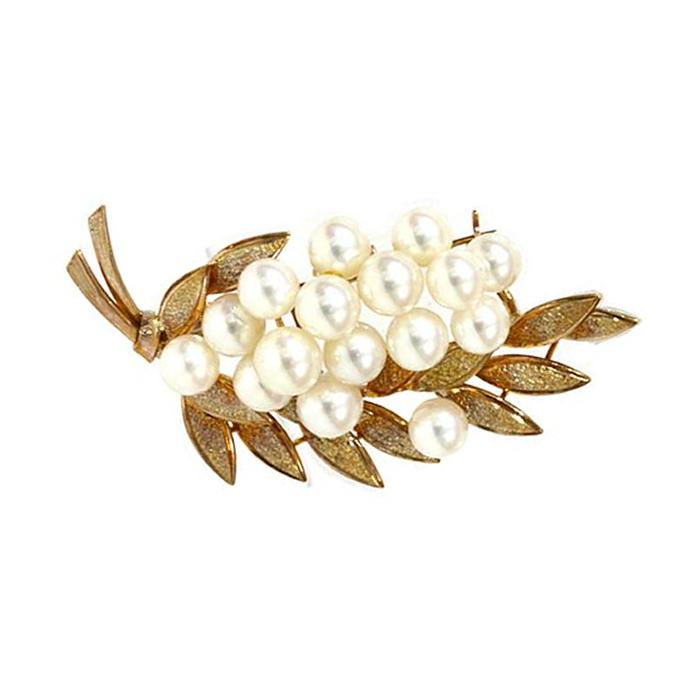 カトタン様 ミキモト リーフ パールブローチ カトタン様 ミキモト