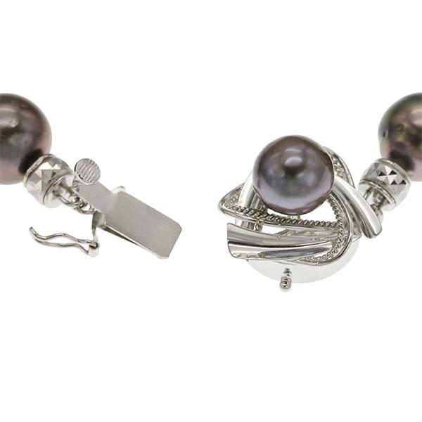 K14WG ブラックパール ネックレス 48cm P13.9mm珠 ホワイトゴールド 黒