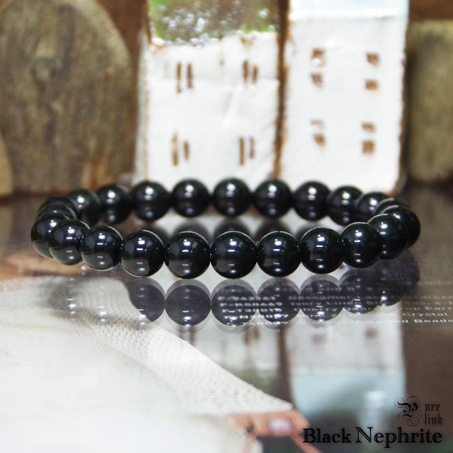 レア☆黒色の魔法石・軟黒翡翠8mm『ブラックネフライト』ブレス : 魔石