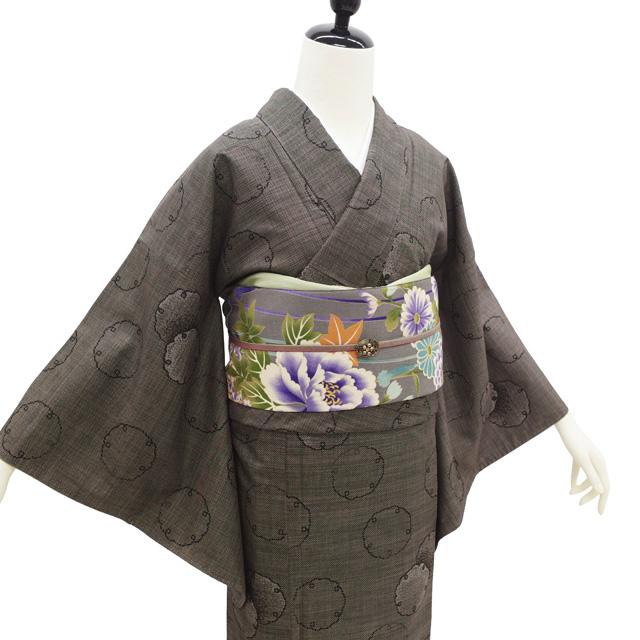 本場大島紬 着物 リサイクル 正絹 大島紬 泥染め 7マルキ こげ茶 雪輪