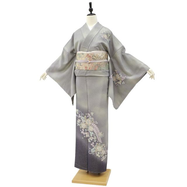 訪問着 着物 未使用 正絹 桐屋 翠山工房 十日町 辻が花 絞り グレー 紫