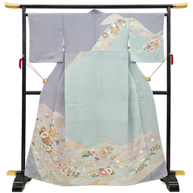 496 訪問着フルセット 正絹 薄紫 金彩 豪華 総刺繍 暈し染め お上品