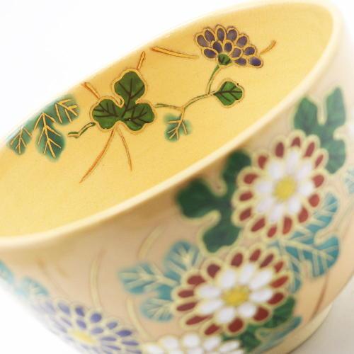 抹茶碗 色絵茶碗 「菊」 木箱入り 秋物 作家 鈴木一点 作 茶器 茶道具
