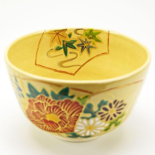 抹茶茶碗 地紙四季草花 通年物 鈴木一点作 茶道具 陶磁器 茶の湯用品