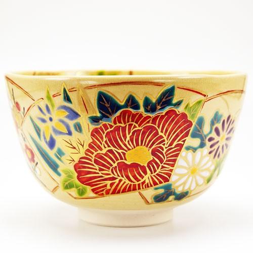 抹茶茶碗 地紙四季草花 通年物 鈴木一点作 茶道具 陶磁器 茶の湯用品