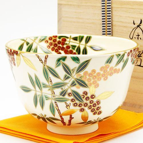 抹茶茶碗 色絵 南天 冬物 相模竜泉作 茶道具 陶磁器 茶の湯用品 お点前