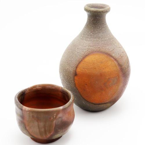 備前焼 窯変徳利 お猪口 セット 2合 窯元 作家 石田育男 陶印 陶器 酒