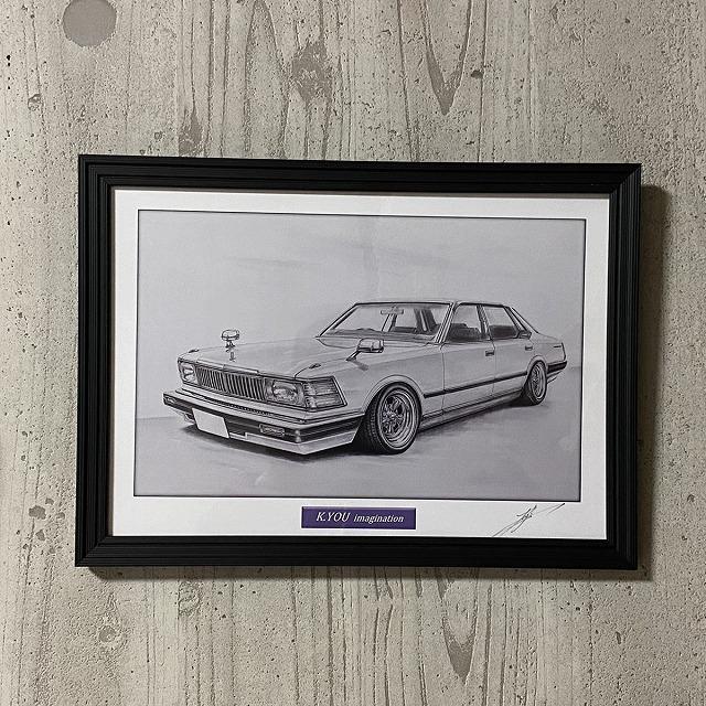 日産 NISSAN 430セドリック【鉛筆画】名車 旧車 イラスト A4サイズ 額