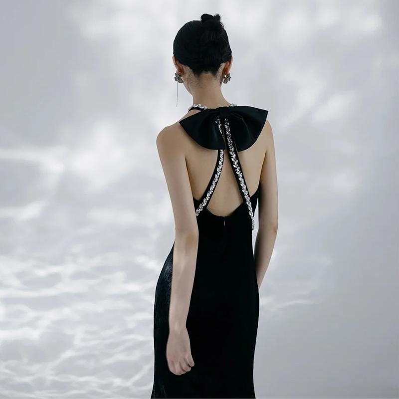 カラードレス パーティードレス イブニングドレス ブラック 黒 ベロア