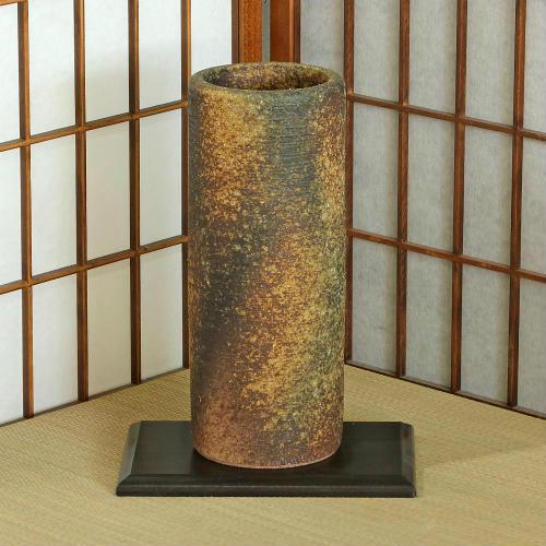 信楽焼 花器 窯肌 松皮 筒型 寸胴 立花 陶器 花瓶 生け花 和風 華道