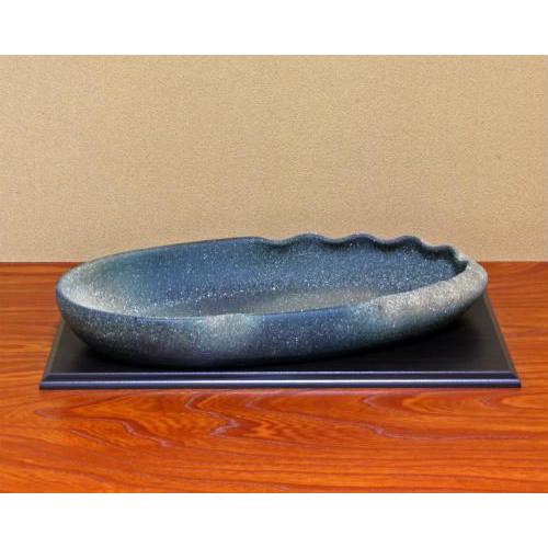 在庫数限り 信楽焼 水盤 花器 20号 窯肌変形ひねり 小判 陶器 池坊