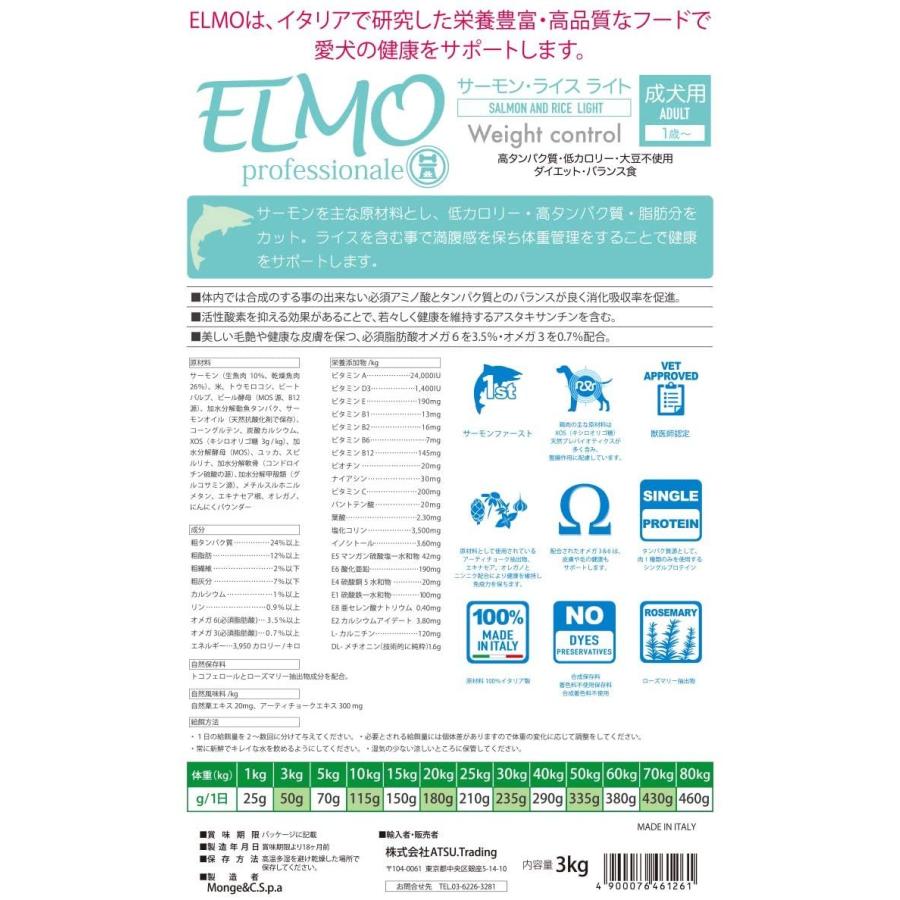 ELMO ドッグフード サーモンと米 3kgと800g 3袋 楽天市場】☆【成犬用