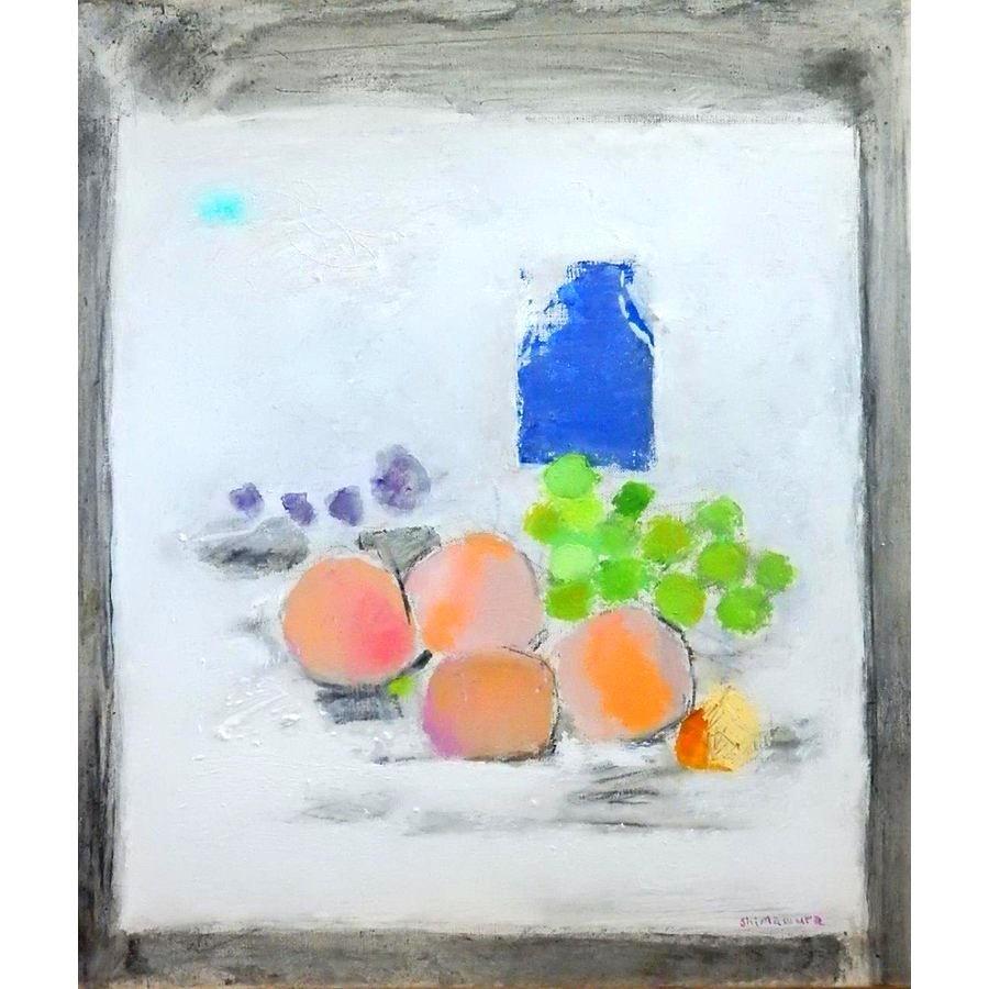 島村達彦 「碧い瓶」 静物画 油彩 F10号 真作保証 独特な白