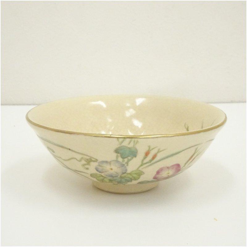 京焼 井上春峰造 色絵朝顔平茶碗（共箱） : 茶道具と掛軸のショップ