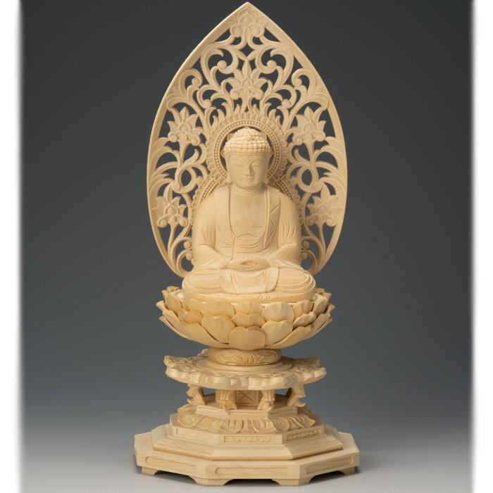 仏像 桧木 釈迦如来 八角台座 唐草光背 1.8寸 禅宗 曹洞宗 臨済宗 高さ