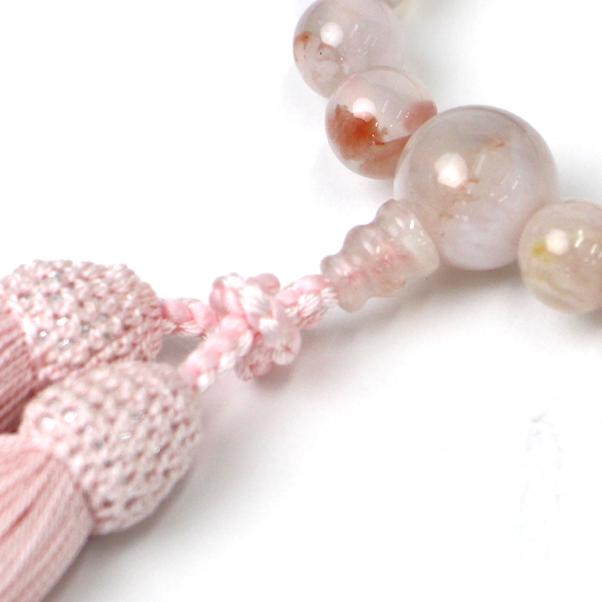 京念珠 片手念珠 数珠 女性用 桐箱付 桜メノウ 共仕立 正絹松風頭房