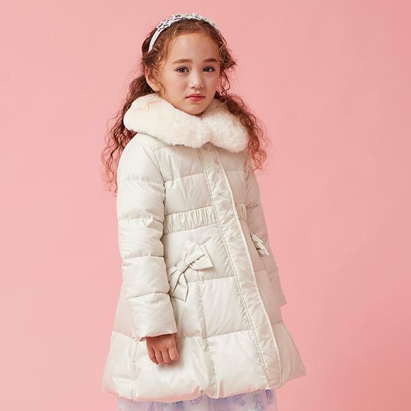 mezzo piano メゾピアノ(mezzo piano)フェイクファー衿つき ロング