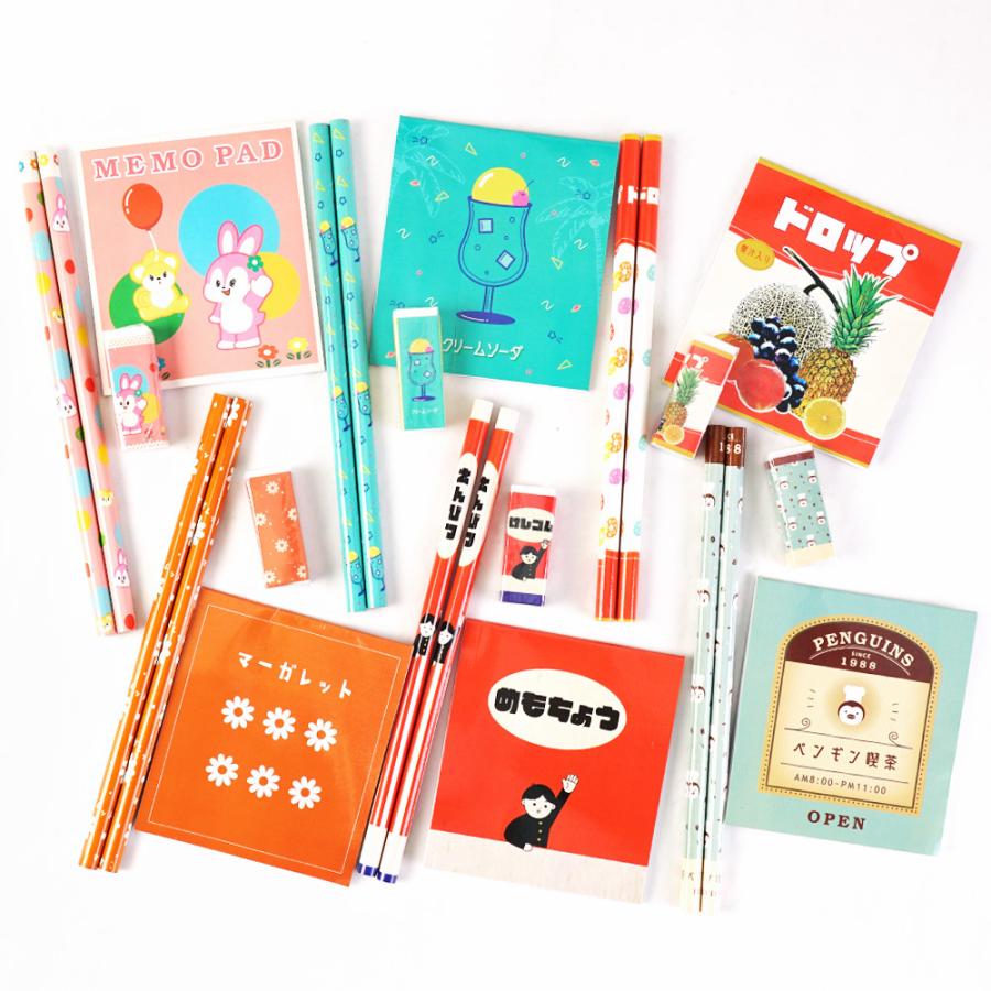 レトロ文具 4点セット（25個入）景品玩具 文具 雑貨 鉛筆 消しゴム