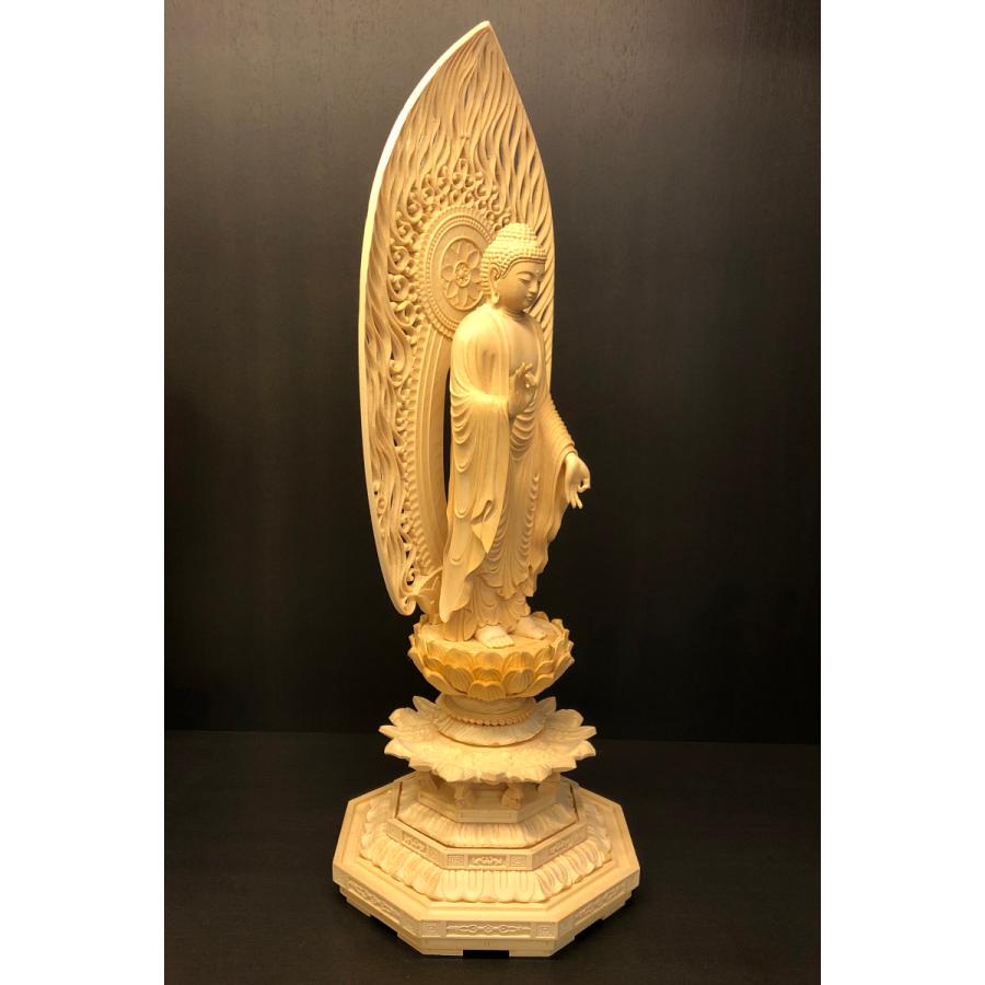 特別仕立 阿弥陀如来 4寸 八角台座 舟型水煙光背 H-3 : 十八羅かん