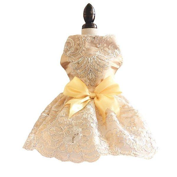 ウェディングドレスパール刺繍レース付チュールワンピース犬の服犬服