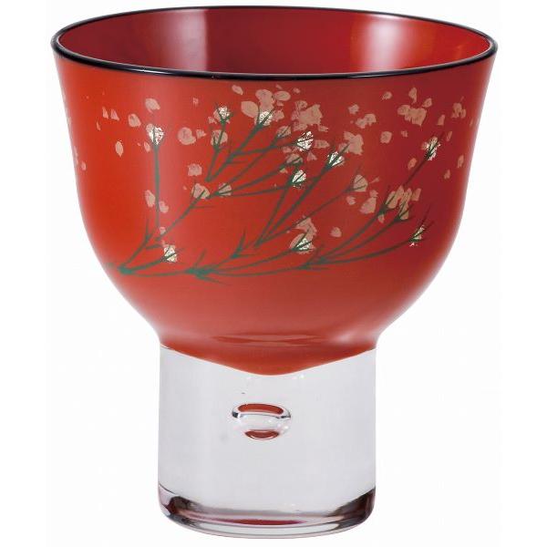 和食器 ぐい呑み 清酒グラス ペア ガラス 漆塗り かすみ草 黒内朱 朱