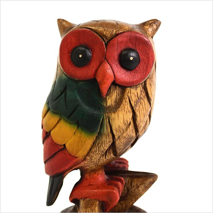 木彫 木乗りフクロウ カラー S 梟 ふくろう フクロウ 22.5cm オブジェ