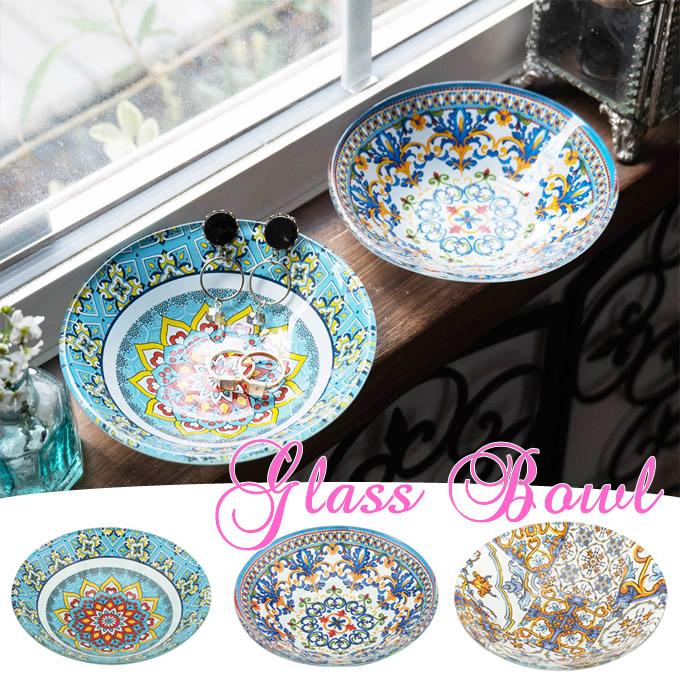 ガラスボウル オリエンタル ガラス プレート ボウル 小皿 フルーツ皿