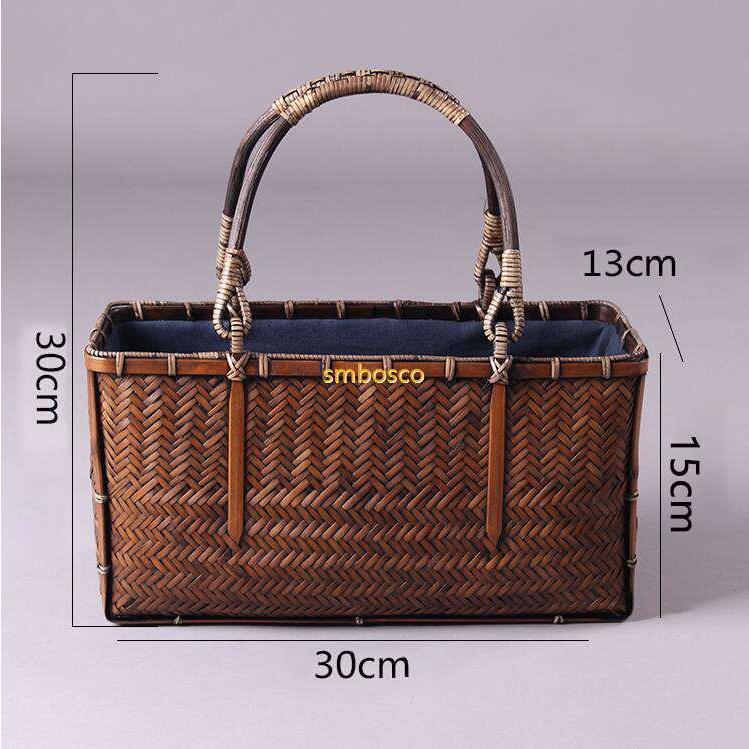 最高級 匠の技 かごバッグ 和風 トートバッグ 真竹 茶器収納 便攜