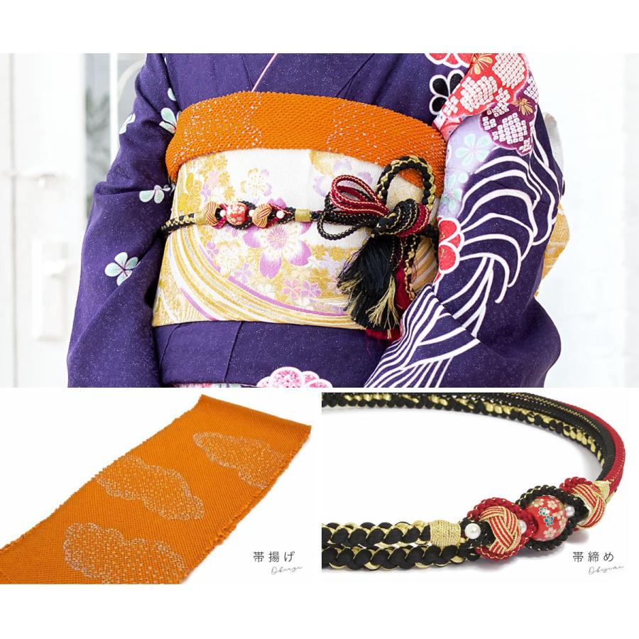 振袖セット 販売 紫系 パープル ラメ 桜 鹿の子 流水 波 金通し 絵羽柄