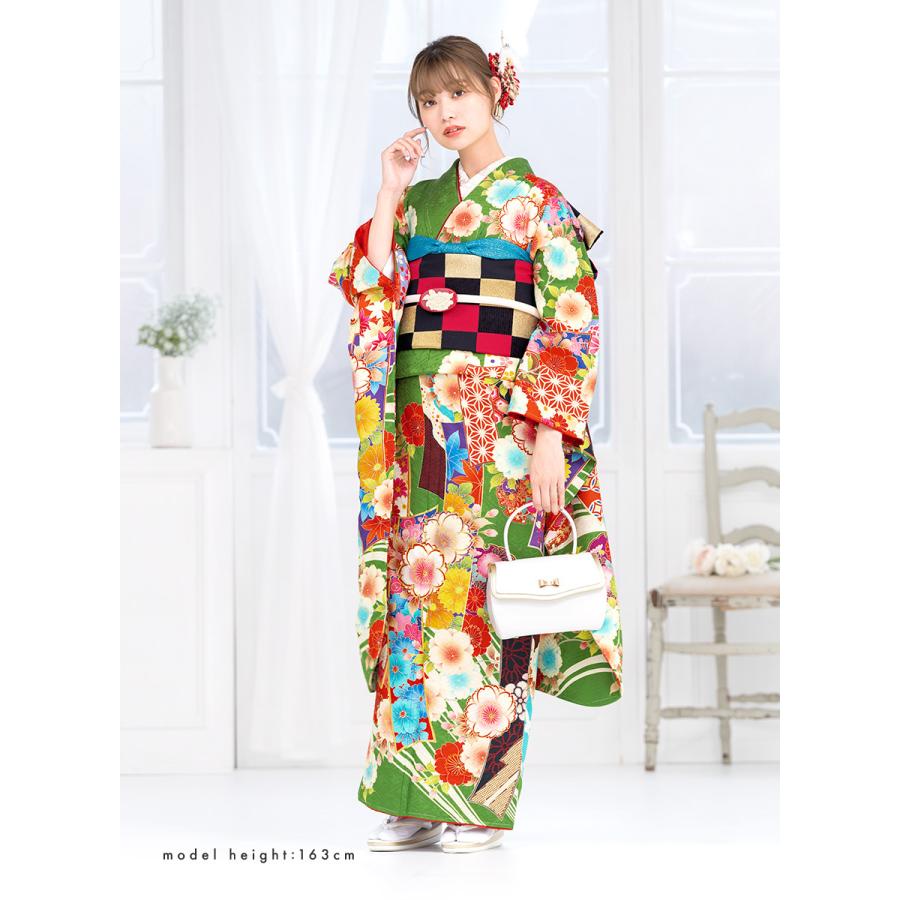 振袖 帯締め 半襟 セット 成人式 販売 日本製 8点セット 絵羽柄 緑