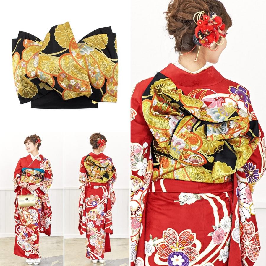 振袖セット 赤系 牡丹 桜 梅 流水 笹 絵羽柄 正絹 西陣織 パールトーン