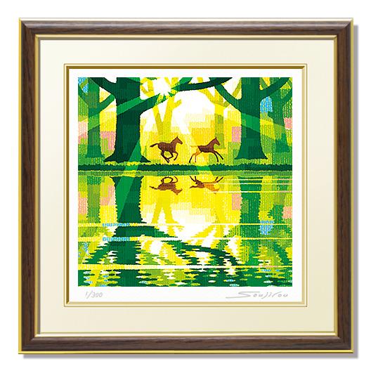 絵画 馬 和風 壁掛け インテリア 版画 風景画 風水 黄色 玄関 おしゃれ