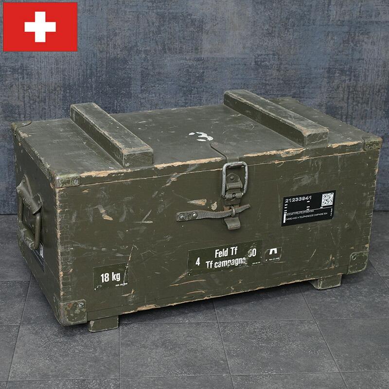 スイス軍 フィールドテレフォン ウッドボックス オリーブ 54x29x28cm
