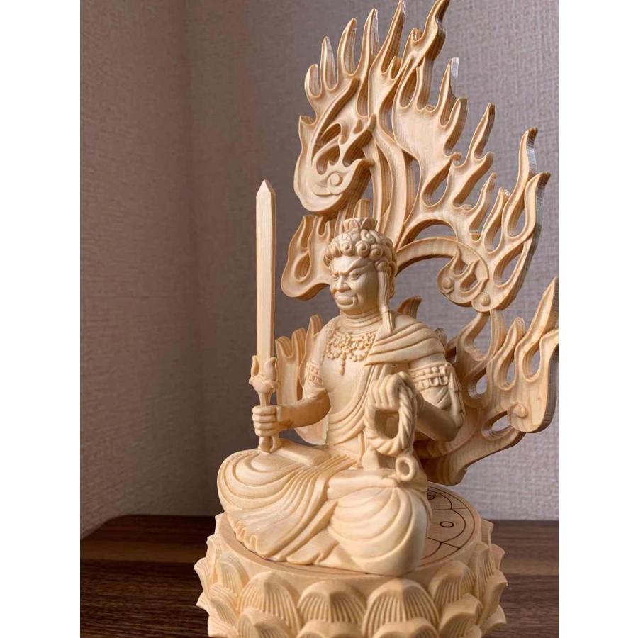 仏像 不動明王 不動明王像 檜木 木彫 仏具 (約)高30cm×幅12cm×奥行12cm