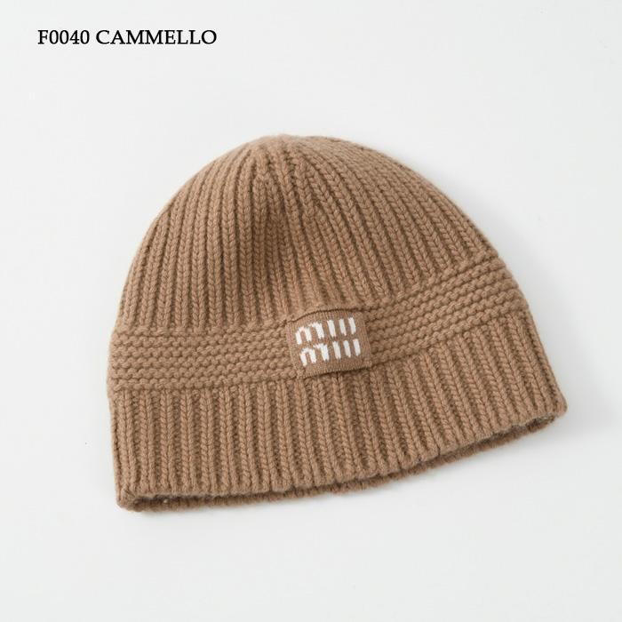 miu miu（ミュウミュウ） ニット帽 ビーニー 帽子 ロゴ カシミヤ
